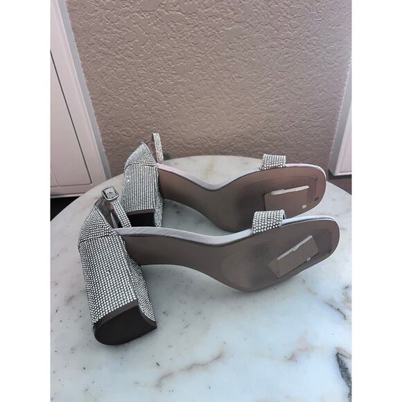 NWOT Steve Madden Rhinestone Silver Open Toe Block Heels Dylann New Crystal 10M - Picture 7 of 8